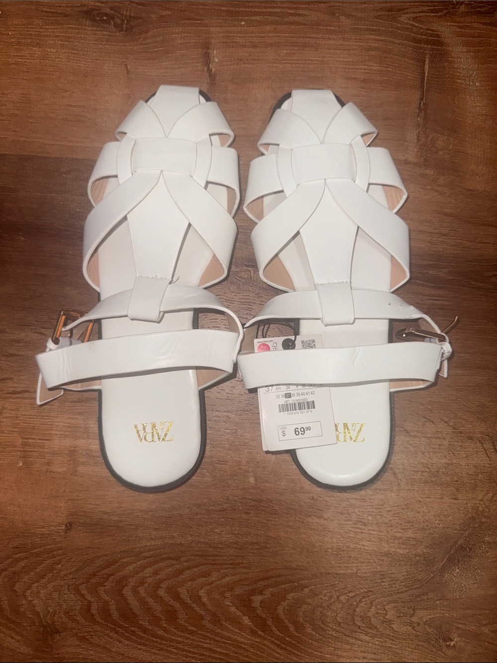 NWT Zara White Leather Fisherman Cage Gladiator Flat Sandals